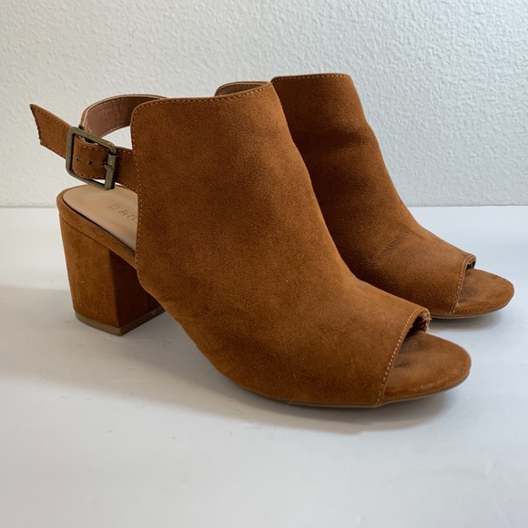 BAMBOO Shoes - Bamboo Brown Faux Suede Slingback Open Toe Booties